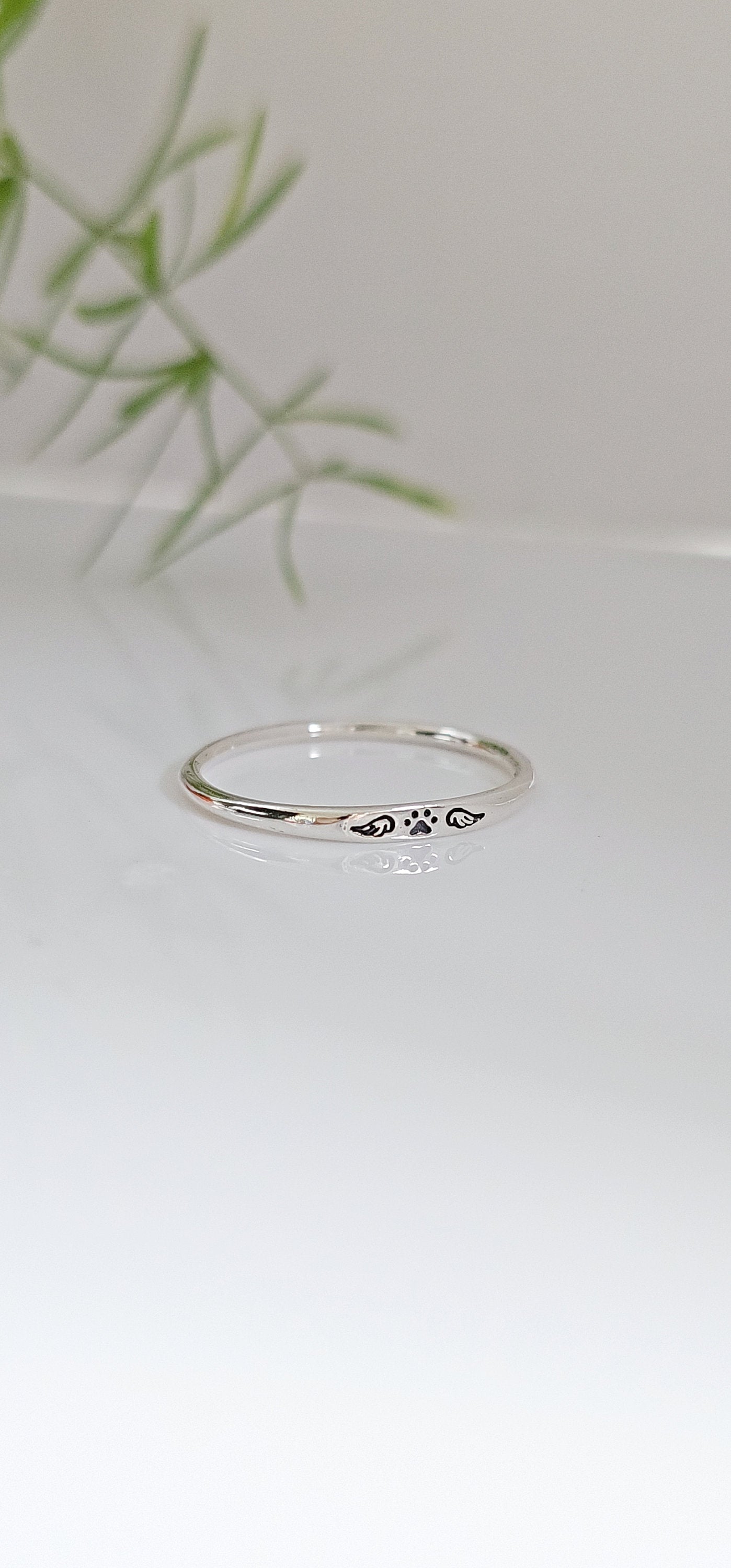 Sterling Silver Paw Angel Wings Ring, Beloved Pet, Thin Dainty Ring, 925 Minimalist Ring, Women's Simple Ring, 925 Stamped, Stack Ring