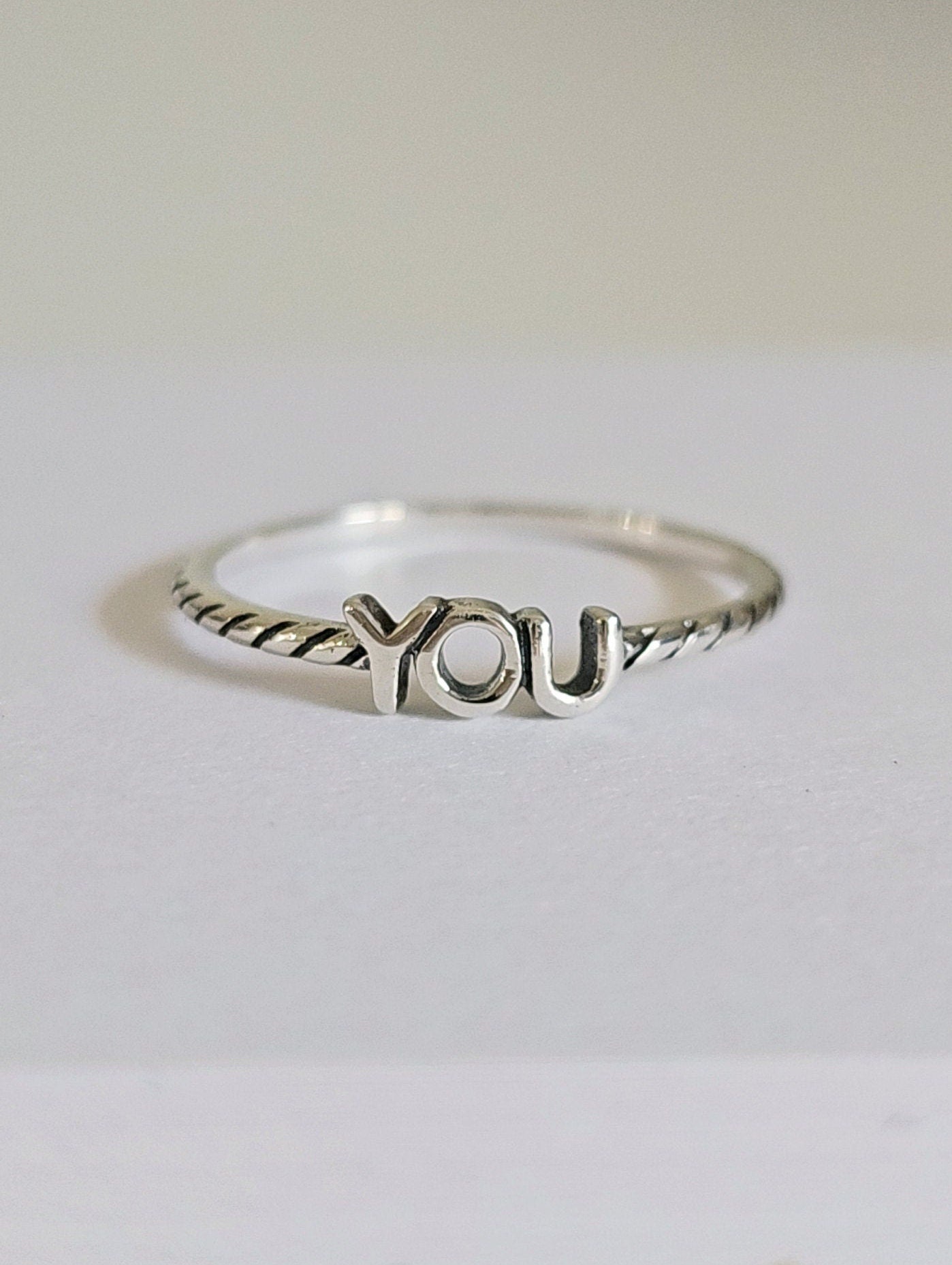 Sterling Silver You Ring, Thin Ring, Dainty Women's Ring, Promise Ring, Stack Ring, 925 Silver, Girl's Ring, YOU Lettering