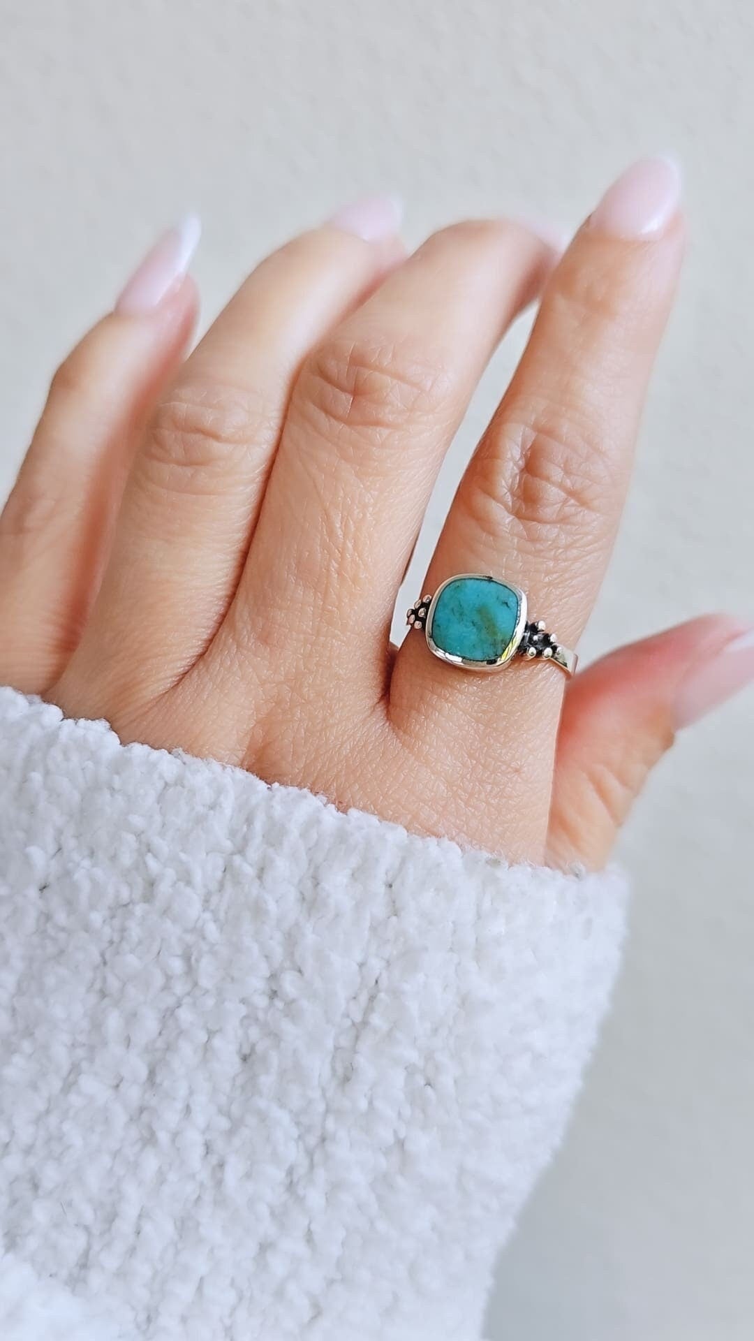 Turquoise Sterling Silver Bali Ring, Bohemian Ring, Genuine Turquoise Ring for Women, 925 Silver Ring, Beaded Ring, Gift Ideas