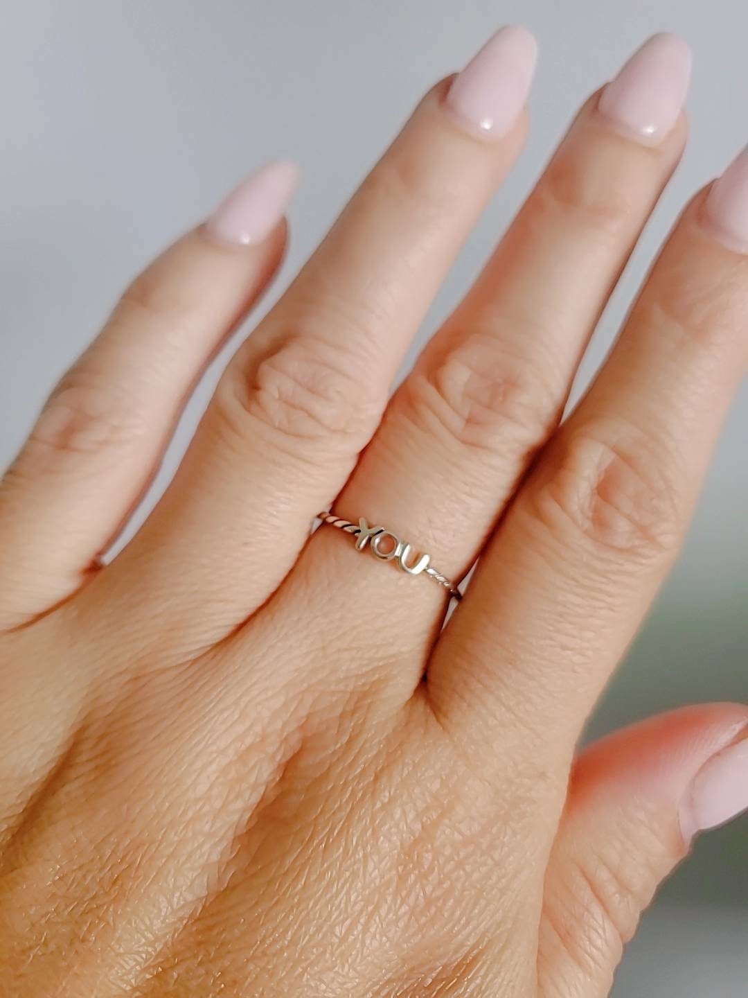 Sterling Silver You Ring, Thin Ring, Dainty Women's Ring, Promise Ring, Stack Ring, 925 Silver, Girl's Ring, YOU Lettering