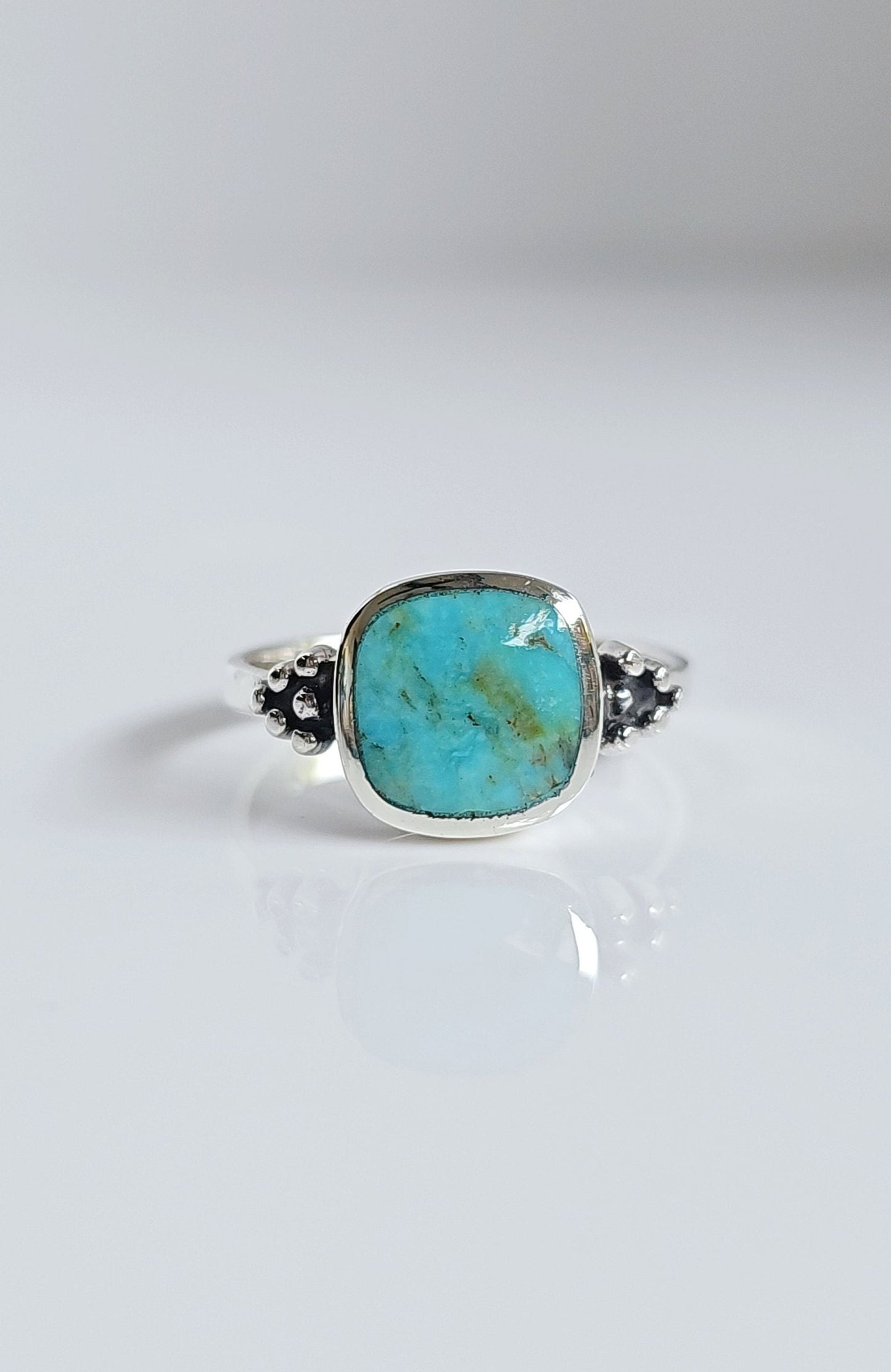 Turquoise Sterling Silver Bali Ring, Bohemian Ring, Genuine Turquoise Ring for Women, 925 Silver Ring, Beaded Ring, Gift Ideas