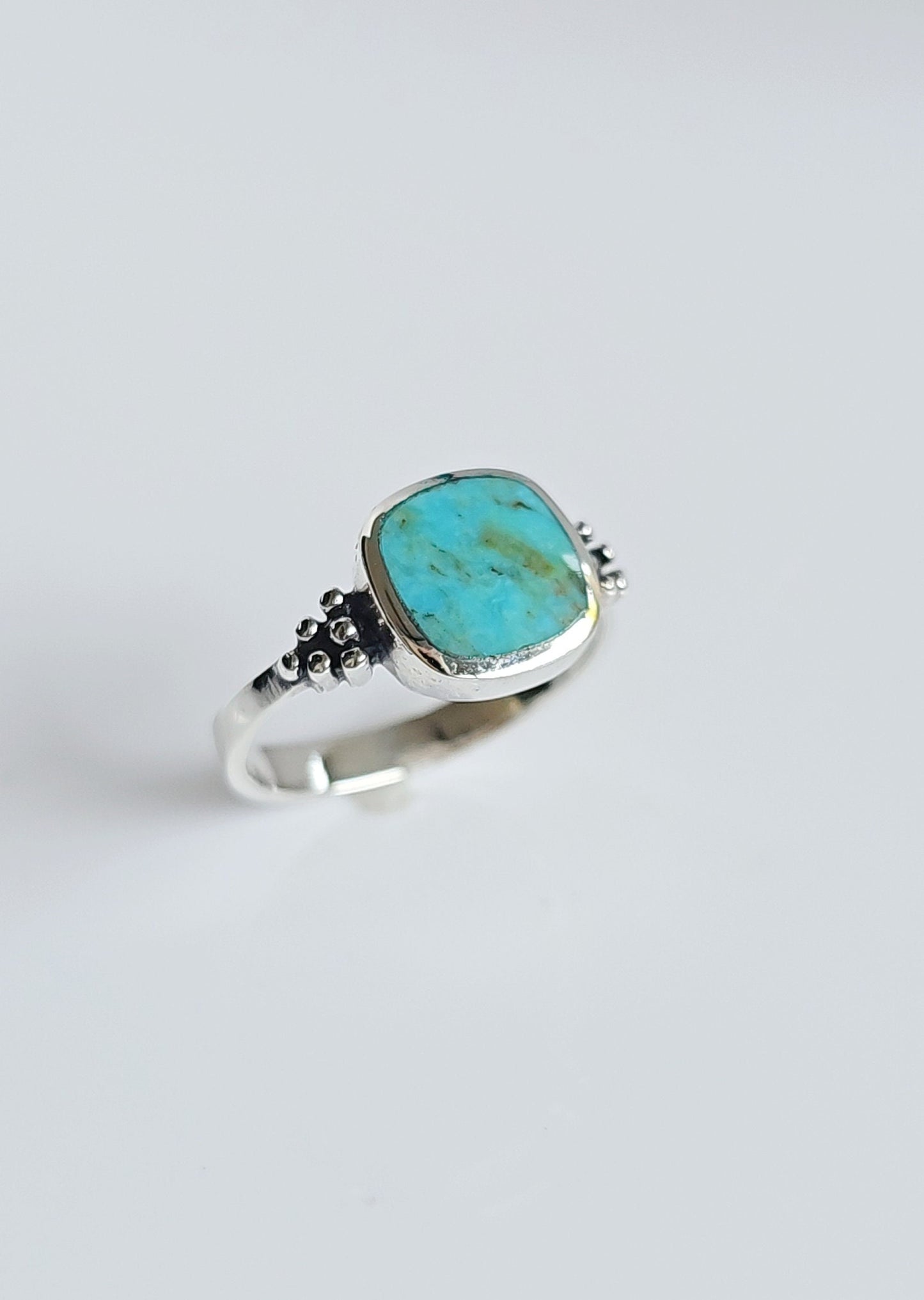 Turquoise Sterling Silver Bali Ring, Bohemian Ring, Genuine Turquoise Ring for Women, 925 Silver Ring, Beaded Ring, Gift Ideas