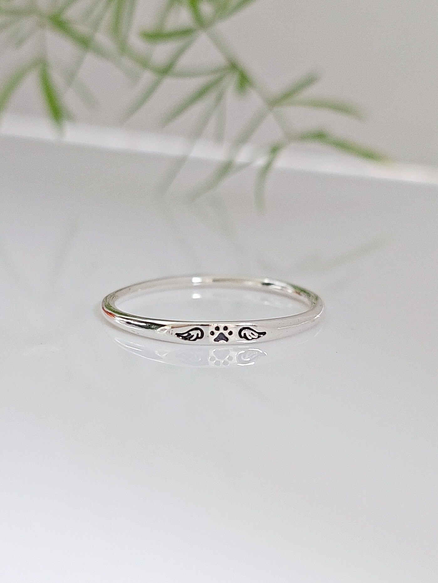 Sterling Silver Paw Angel Wings Ring, Beloved Pet, Thin Dainty Ring, 925 Minimalist Ring, Women's Simple Ring, 925 Stamped, Stack Ring