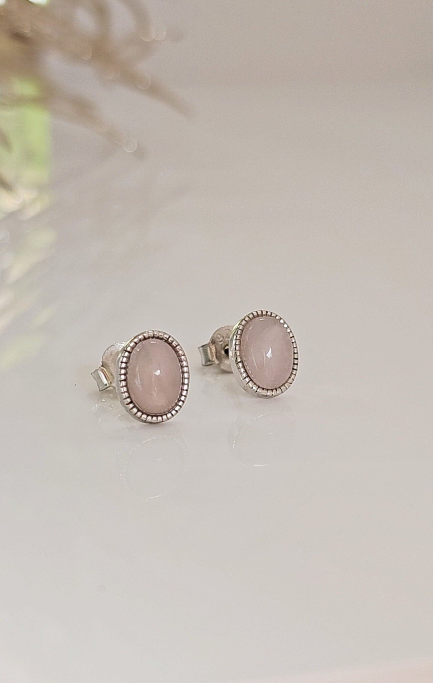 Sterling Silver Rose Quartz Earrings, Pink Stone Pendant, Rose Quartz Oval Earrings, Graduation Gift, Gift Ideas, Gift for her