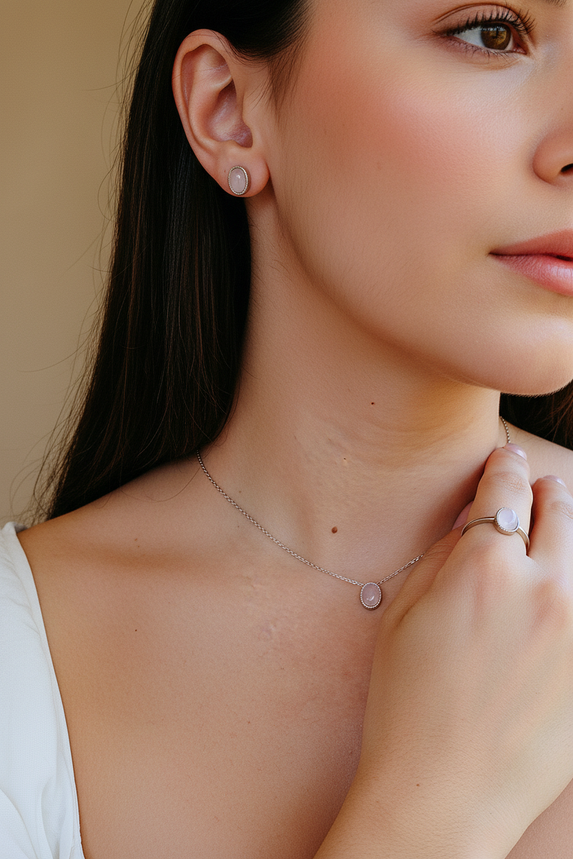 Rose Quartz Earrings – Sterling Silver