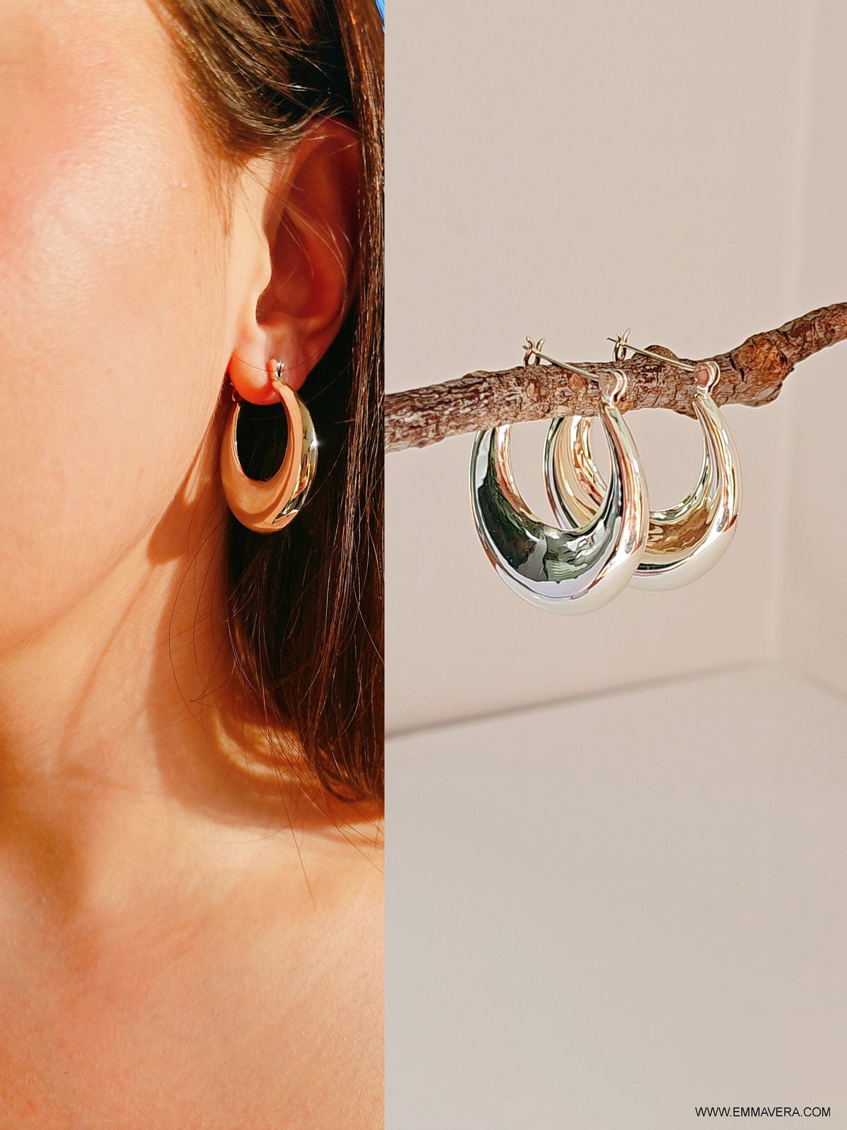 Large Sterling Silver Oval Hoops 33mm Drop
