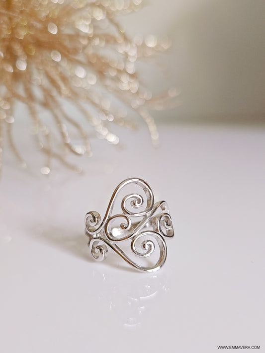 Sterling Silver women's Ring, Filigree Heart Ring, Bohemian Ring, 925 stamped, non tarnish, Statement Ring