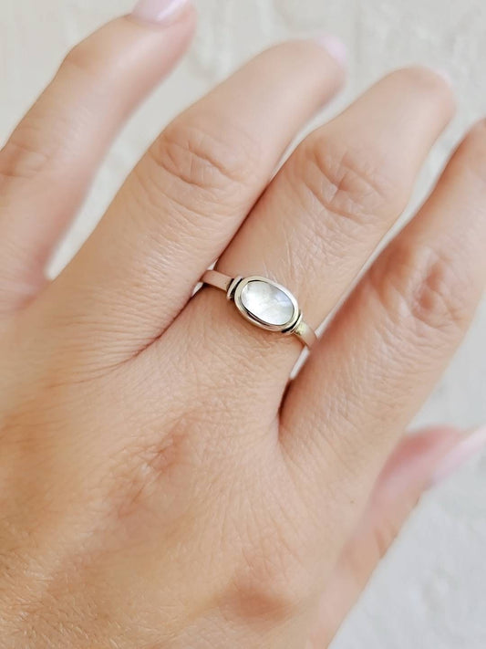 Sterling Silver Mother of Pearl Ring, Statement Ring, Engagement Ring, Promise Ring, Wedding Ring, 925 Stamped