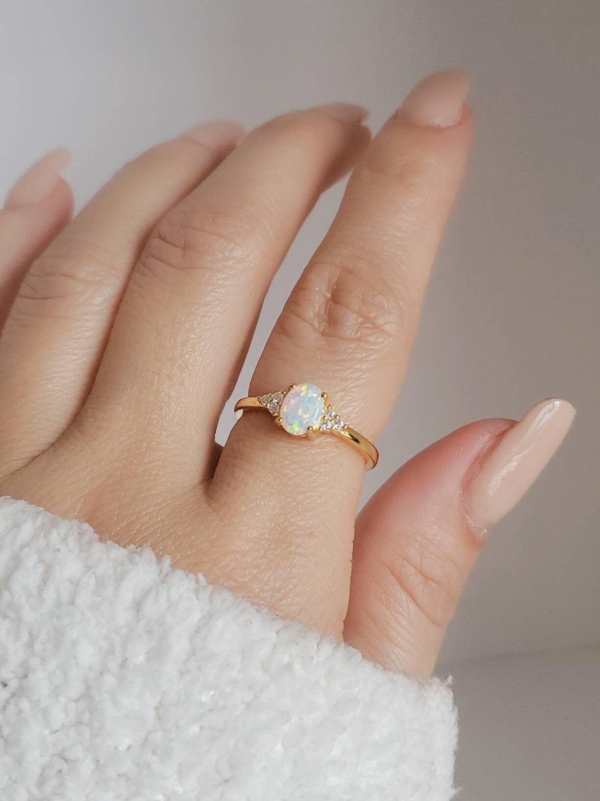 Gold Over Sterling Silver Rainbow Opal Ring