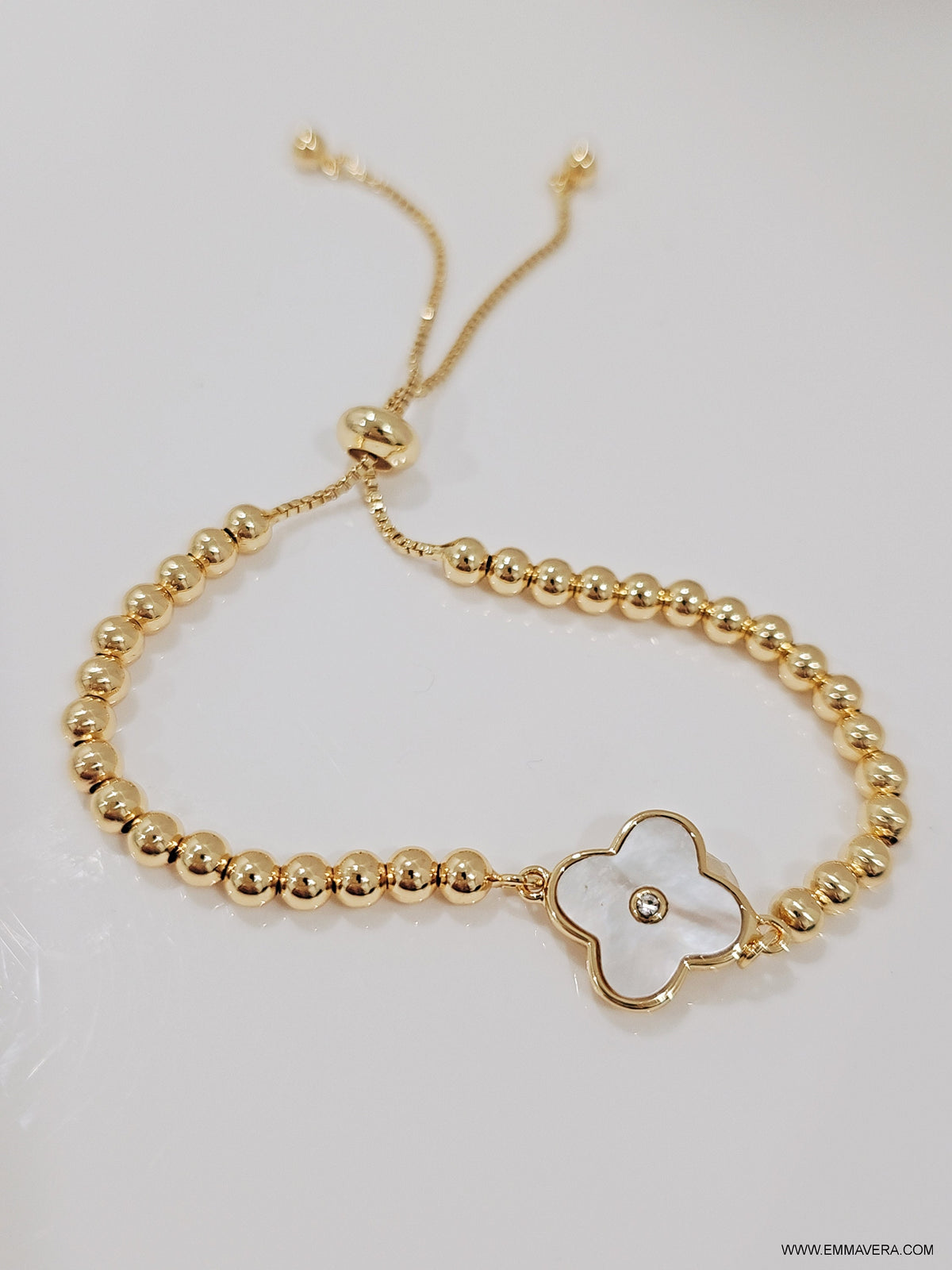 Gold Mother of Pearl White Clover Bracelet