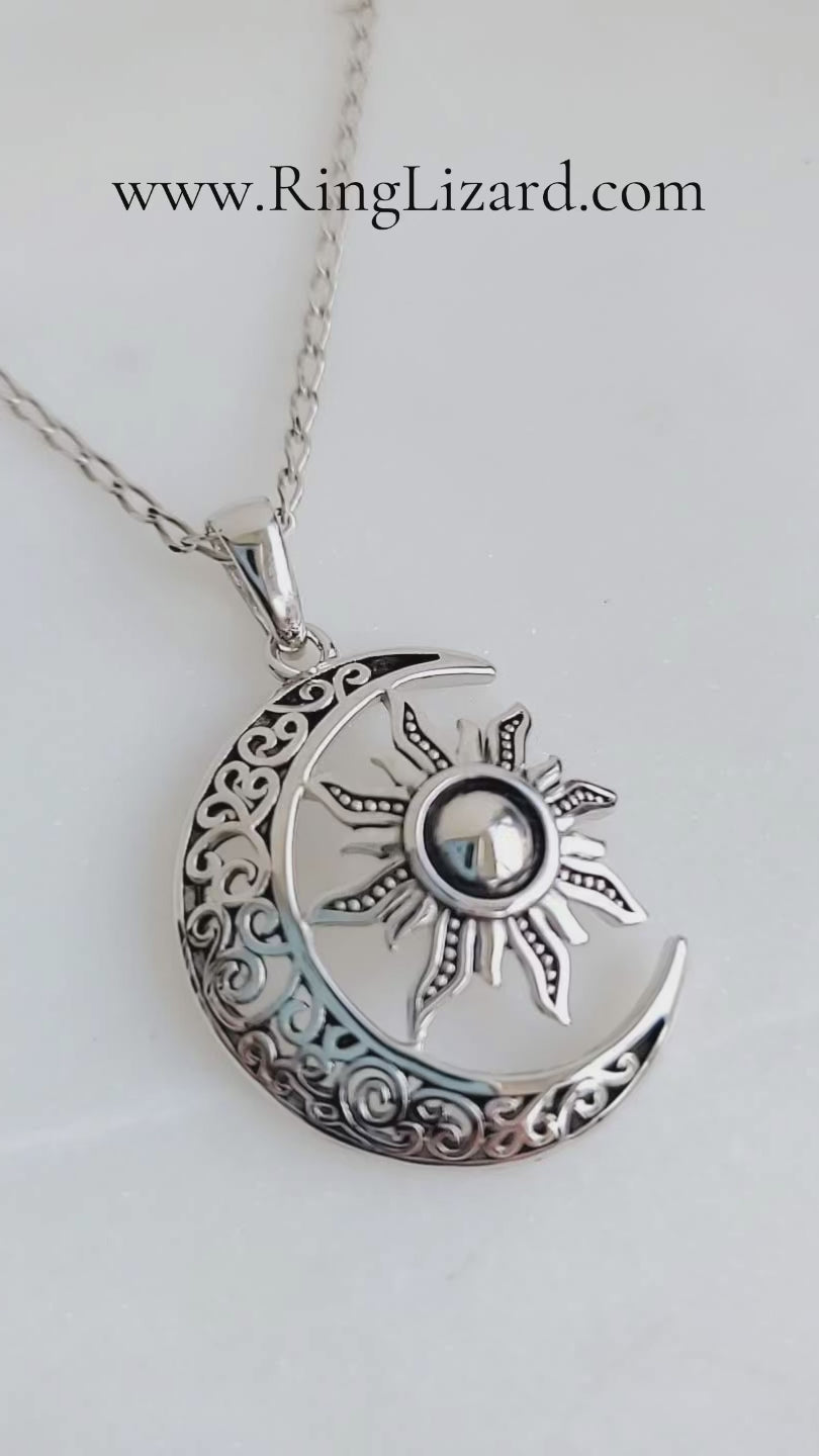 Silver Moon Over The Sun Chain and Pendant