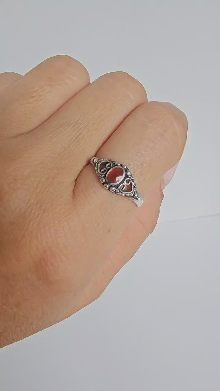 Red Stone Agate Unisex Signet Ring – Sterling Silver